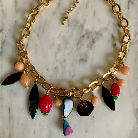 Kate Spade Gold Statement Chunky & Funky Multicolor Beaded Charm Necklace - Picture 9 of 9